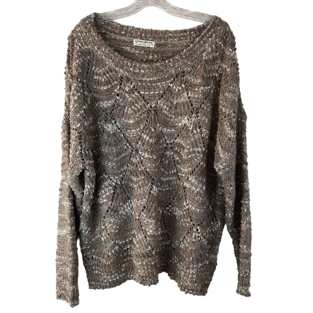 Women Sweater Sz 3X Brown Tan Neutral Tones Boho Pontelle Geometric Cozycore
